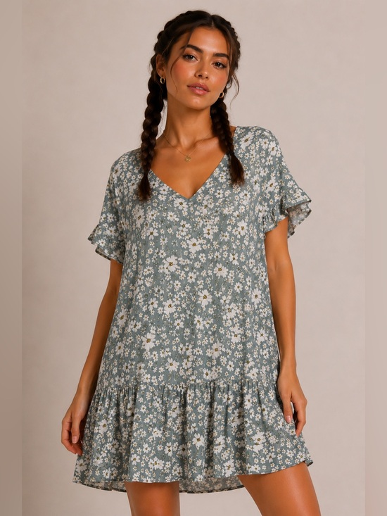cotton bleu Dresses & Skirts - Cotton Bleu Floral Green Dress Small